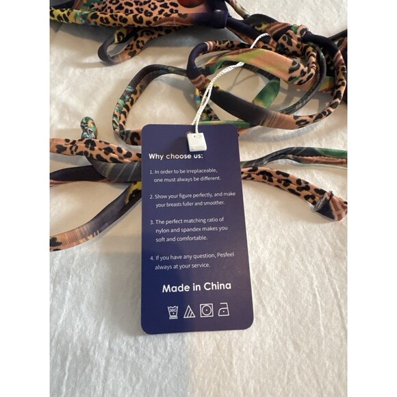 Sexy Skimpy Bikini Set Sz M -NWT Strappy Jungle Planet Leopard Psychedelic Print - Picture 3 of 9